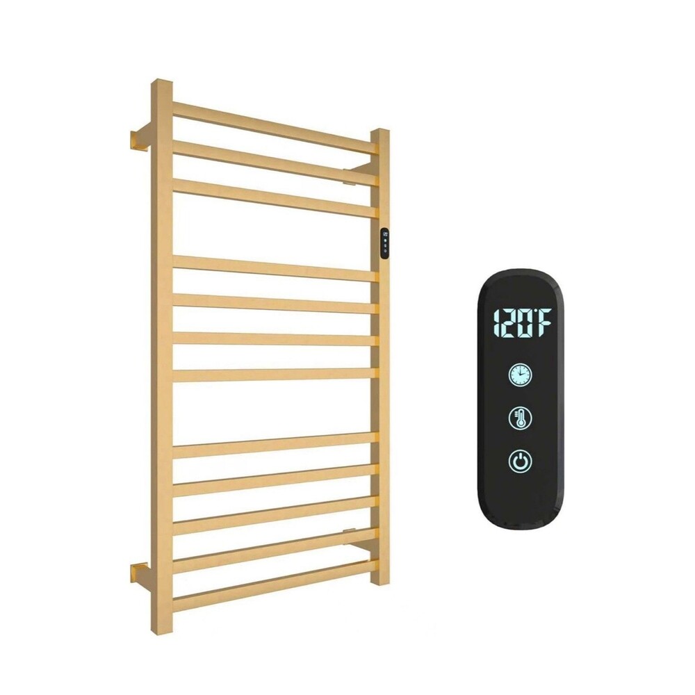 12 Bar Heated Towel Warmer Rack Brushed Gold Wall Mount Timer Adjustable Temp